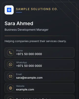 The Dark business card template with sample details